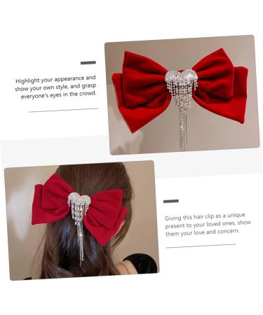 DOITOOL Tassel Hair Clip Red Hair Clips Hair Accessories for Girls Barrettes for Girls Rhinestone Barrettes for Women Womens Barrettes for Hair Girls Tiara Miss Spring Clip Velvet Bow Tie - Buy Online on GoSupps.com