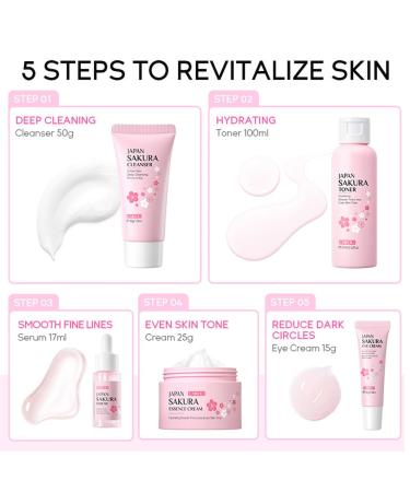 Sakura Skincare Kit for Teen Girls & Women - 5pcs Travel Set: Cleanser Toner Serum Eye Cream & Face Cream - Buy Online on GoSupps.com