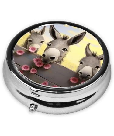Buy Donkey and Flower Pill Box | Portable 3-Compartment Metal Pill Organizer for Vitamins | Cute Travel Pill Case for Purse & Pocket - Buy Online on GoSupps.com