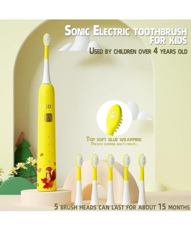 Kids Sonic Rechargeable Electric Toothbrush - 6 Modes, 44000 Vibrations, Waterproof, 2-Min Timer - Yellow - Buy Online on GoSupps.com