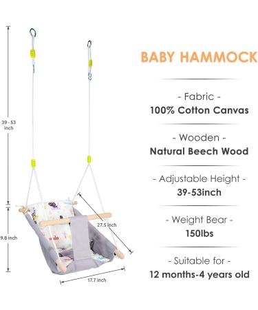 Baby Swing for Infants and Toddlers - Canvas Hammock Swing with Safety Belt and Mounting Hardware - Wooden Hanging Seat for Babies up to 4 Years - Cute Animal Design - Buy Online on GoSupps.com