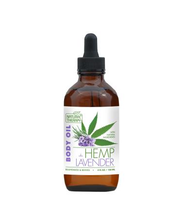 Natural Therapy Body Oil with Hemp & Lavender - Dry Skin Moisturizer and Hydrating Massage Oil - Increase Skin Elasticity and Provide Anti-Aging Support for Face and Body (4 fl.oz)