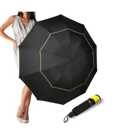 KAMAIXUN 62 Inch Oversize Windproof Golf Umbrella - Manual Double Canopy Vented Folding Portable for Travel, UPF 40+ Compact Golf Umbrella Lightweight for women and men Sun & Rain Umbrellas Black