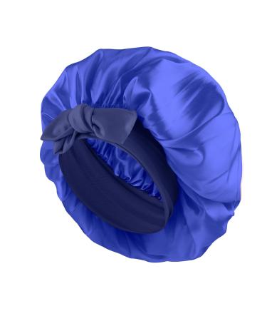Abeillo Silk Sleep Bonnets for Women 1PC Adjustable Satin Night Sleeping Cap Soft Elastic Band Silk Bonnets for Sleeping Hair Bonnet with Tie Band for Curly Hair Braid Women (Dark Blue)