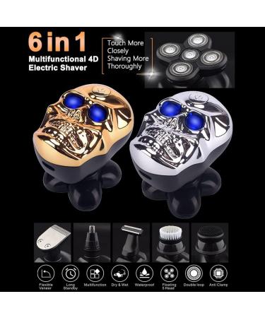 Electric Razor for Men - 6 in 1 USB Rechargeable Shaver 5 Floating Heads Beard Nose & Ear Trimmer Waterproof Clipper - Gold Red & Silver Options - Buy Online on GoSupps.com