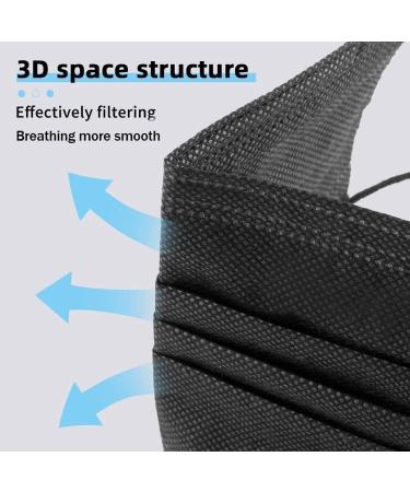 50 pcs TOSSI Black Face Masks with Ear Loops 3-ply Non-woven Disposable Comfortable & Breathable with Adjustable Metal Nose Strip - Buy Online on GoSupps.com