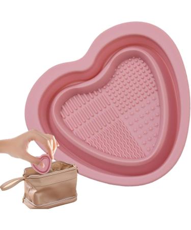 Teksome Makeup Cleaning Bowl - Heart Shape Silicone Cosmetic Brushes Cleaning Tool - Foldable Brush Cleaning Pad for Travel Makeup Cleaning Tools pink - Buy Online on GoSupps.com