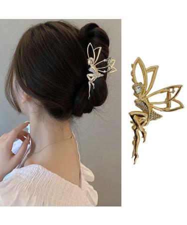 Elf Hair Clips Simple Rhinestone Hair Claw Clips Metal Gold Large Crab Clips Hairpins Elegant Hair Accessories for Women Shiny Trendy Shark Hair Clamp Clips for Thin/Thick Hair 1Pcs Gold Spirit