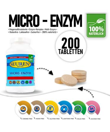 Seuren Nutrients Micro enzyme - Gastroke - resistan - Enzyme complex Multi-enzyme Gluten -free Lactose - free Sugar - 200 tablets - Buy Online on GoSupps.com