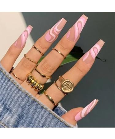 Vatocu Long Pink Matte Coffin Press-On Nails | 24pcs Acrylic Glue-On False Nails for Women & Girls - International Shipping Available - Buy Online on GoSupps.com