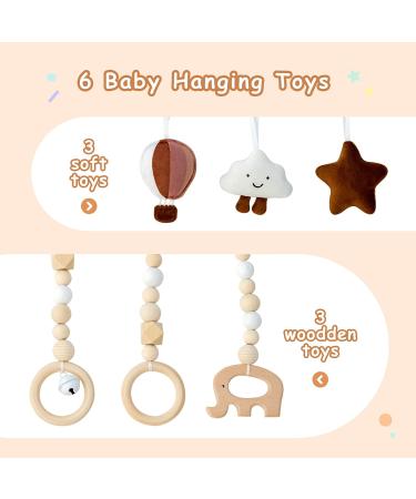 Wooden Baby Play Gym with Mat | Foldable Activity Gym Frame | 5 Hanging Toys | Rainbow Playmats | Newborn Baby Gift (Natural) - Buy Online on GoSupps.com