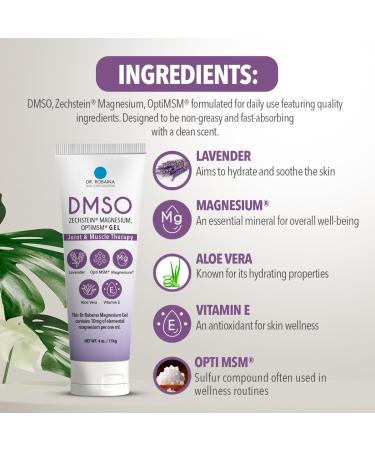Dr. Robaina DMSO Lavender Gel - 99.9% Pure | Pharmaceutical Grade Skin Relief with Zechstein Magnesium Arnica Aloe Vera & Vitamin E | Muscle & Joint Comfort | 4 oz | Made in USA - Buy Online on GoSupps.com