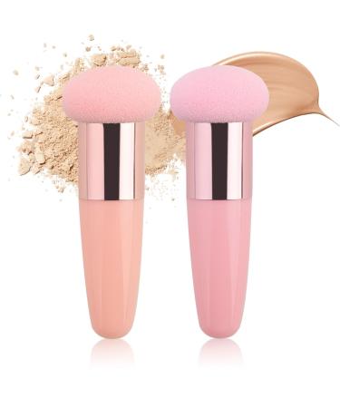 2 Pcs Mushroom Makeup Sponge Long Handle Facial Cosmetic Foundation Sponge Powder Puff Blending Sponge Concealer Eyeshadow Liquid Creams Applicator Tool Beauty Blender Brush (Pink & Apricot)