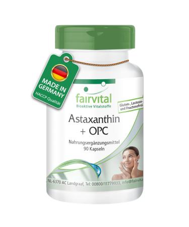 Fairvital Astaxanthin + OPC 90 capsules with OPC astaxanthin acerola with vitamin C nicotinamide vitamin B3 and vitamin E quality tested and high dosage 100 vegan Made