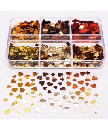 6 Grids 3D Heart Nail Art Stickers - Love Nail Decals for Valentine's Day | Gold Red Rose Heart Glitter Flakes & Holographic Designs - Buy Online on GoSupps.com