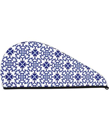 Blue & White Porcelain Microfiber Hair Towel Wrap | Super Absorbent Coral Velvet for Long Curly & Thick Hair - Quick Dry for Women - Buy Online on GoSupps.com