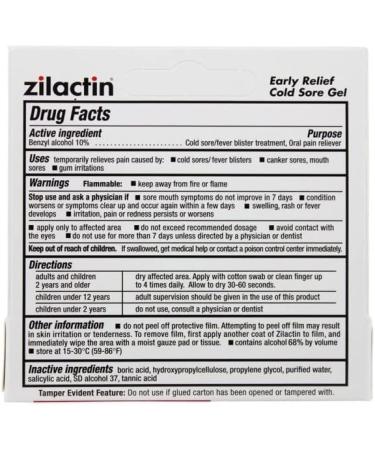 Zilactin Cold Sore Gel 0.25 oz - Fast-Acting Medicated Treatment - Buy Online on GoSupps.com
