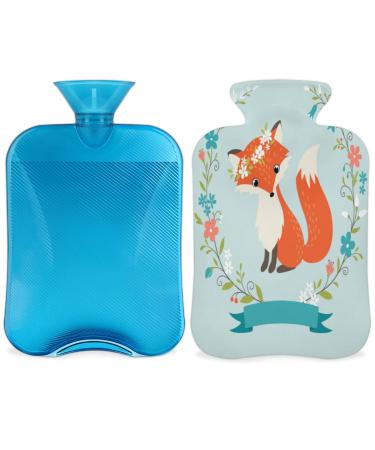 Fox hot water bottle with fluffy cover 2l capacity hot bottles for children men women cute fox flower warm water bottle for cozy nights pain relief back