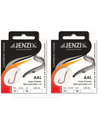 Set: 2 packs bound eel hook from jenzi (20 pieces) on Mono cord beforehand + free Petri Heil!Sticker.(Hook size # 6)