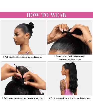 YUMOREAL Black Wavy Drawstring Ponytail Extension 22 Inch - Synthetic Heat-Resistant Fiber Hairpiece for Women - 1B (Natural Black) - Stylish and Versatile - Buy Online on GoSupps.com