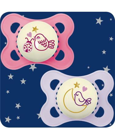 MAM Original Pure Night Soother 2-6 Months (Set of 2) Sustainable and Bio-Renewable Baby Soother SkinSoft Silicone Teat Glow in the Dark Soother Pink/Purple (Designs May Vary) - Buy Online on GoSupps.com