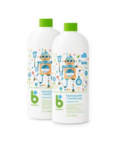 Babyganics Foaming Dish & Bottle Soap , Fragrance Free, 32 Fl Oz, 2 count (Pack of 1), Packaging May Vary Fragrance Free 2 Count (Pack of 1)