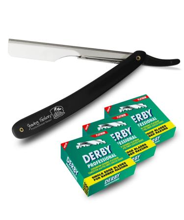 Traditional Shaving Kit. Straight Razor and 300 single edge Derby Professional