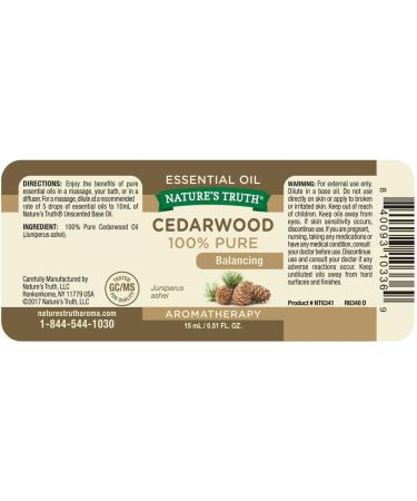 Nature's Truth Cedarwood Essential Oil 100% Pure 0.51 Fl Oz | Best Essential Oils for Aromatherapy & Wellness - Buy Online on GoSupps.com