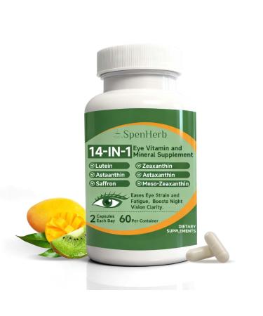 Eye Vitamin and Mineral Supplement 14 in 1 Advanced Eye Formula Vision Support with Lutein and Zeaxanthin Vitamin C E Zinc Copper Eye Health Supplements for Adults 60 Capsules/1 PC 60 Count (Pack of 1)