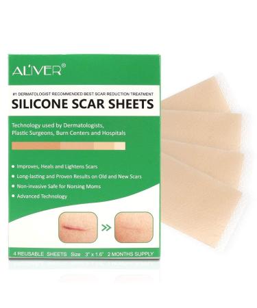 MOMEI Scar Removal Sheets Professional Reusable Silicone Scar Remover Sheet for Old & New Scars Caused by C-Section Surgery Burn Injuries Acne Stretch Marks and More 4 Sheets 3inch 1.6inch