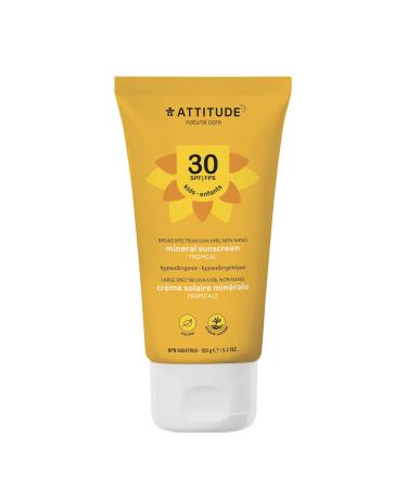 ATTITUDE Sunscreen Cream for Baby and Kids Broad Spectrum UVA and UVB Hypoallergenic Plant and Mineral-Based Formula Vegan and Cruelty-free Sun Care Products SPF 30 Tropical 150 grams