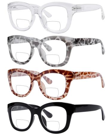 Eyekepper 4-Pack Large Frame Bifocal Reading Glasses Women Bifocal Readers +2.00 +2.00 4pcs Clear Lens-mix