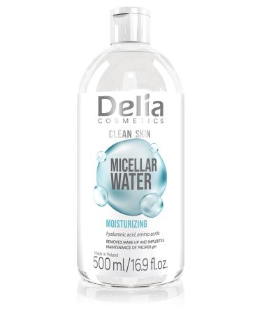 Delia Cosmetics Clean Skin Moisturizing Micellar Water for Face Daily Makeup Removal Effectively Removes Makeup and Impurities Hyaluronic Acid Amino Acids 500ml