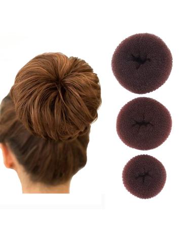 Donut hair node set ring style dutt-maker set chignon-hair donut form hair styling tool for women and girls size L + medium + small 3 pieces brown