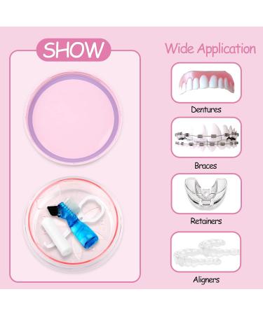 Denture Case - Leak-Proof Double Layer Denture Bath Box for Travel with Strainer Basket, Brush, and Mirror - Pink - Buy Online on GoSupps.com
