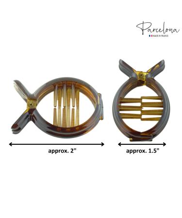 Parcelona French Round Inner Teeth 2 Inch Hair Clips Set - Tortoise Shell and Black Cellulose Hair Accessories for Women - Buy Online on GoSupps.com
