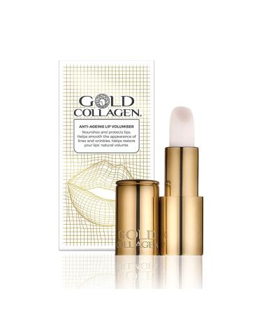 GOLD COLLAGEN Lip Volumiser - Anti-Ageing Lip Balm with Castor Oil Coconut Oil Vitamin E & Marine Collagen - Super Moisturising Lip Plumper with Beeswax for Healthier & Plumper Lips - Pearl Effect
