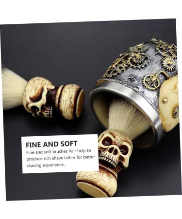 Premium Skull Beard Brush & Wooden Shaving Brush | Men's Synthetic Shaving Brush for Smooth Shaves | 10.5x4cm with Grip Stand - Buy Online on GoSupps.com