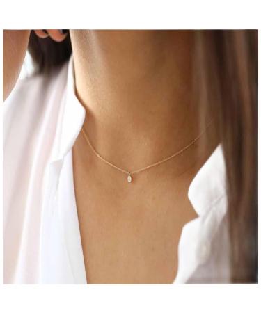 Boho Tiny Crystal Choker Gold Clear Quartz Pendant Necklace Minimal Dot CZ Choker Necklace Simple Everyday Necklace Wedding Necklace Jewelry for Women and Girls Gifts Gold A