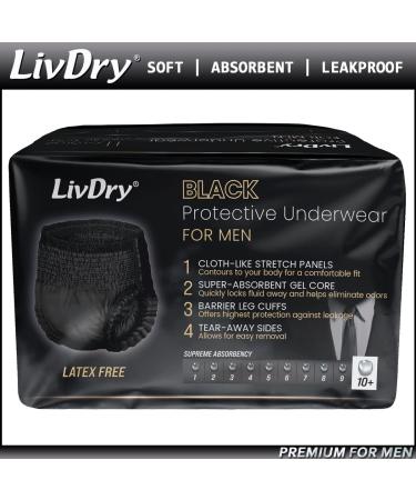 LivDry Men's Premium Black Series Incontinence Underwear - Ultimate Leak Protection - X-Large 11-Pack - Buy Online on GoSupps.com