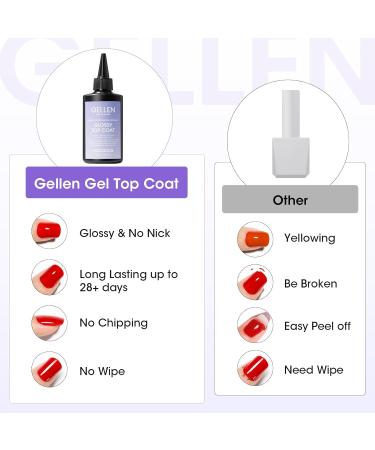 Gellen 100ml No Wipe Gel Top Coat - Long Lasting High Gloss Clear Nail Polish | UV Light Cured Soak Off | Salon Quality Gel for Beautiful Nails - Buy Online on GoSupps.com