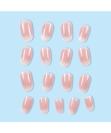 Short Press On Nails Oval Shape | Pink White Gradient Acrylic Nails | Glossy French Tip Glue On Nails for Women & Girls - Buy Online on GoSupps.com