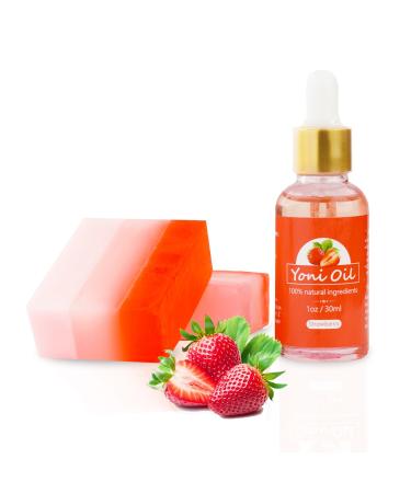 Strawberry Yoni Soap Bar Yoni Oil Set for Feminine Wash Yoni Wash for PH Balance Vaginal Odor Eliminator Natural Organic Feminine Care Products Yoni Bar Soap Bath Soap 150g*2 Pefume Oil 1 fl.oz