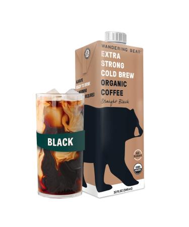 Wandering Bear Organic Straight Black Cold Brew Coffee, 32 fl oz, 1 pack - Extra Strong, Smooth, Organic, Unsweetened, Shelf-Stable, and Ready to Drink Cold Brew Straight Black 32 Fl Oz (Pack of 1)