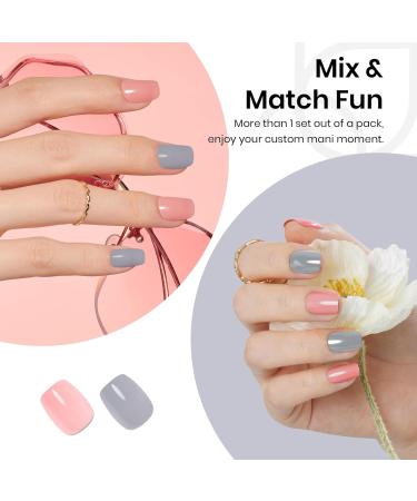 Buy Beetles Press On Nails - Pink & Gray Short Square - 56 Pcs Reusable Acrylic Glue-On Nails Kit for Women & Girls | Elegant DIY Manicure - Buy Online on GoSupps.com