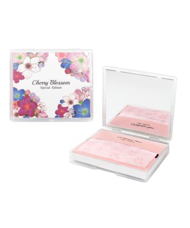 [varuza] Biodegradation Natural Hemp Face Oil Blotting Paper with Mirror Case and Refills 100 Count (Pack of 1) CHERRY BLOSSOM