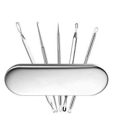 Blackhead Remover Acne Treatment Kit - Professional Skin Care Tools for Pimple Popper, Blemish, and Whitehead Extraction - 5 Piece Stainless Steel Set with Travel Case (Silver) - Buy Online on GoSupps.com