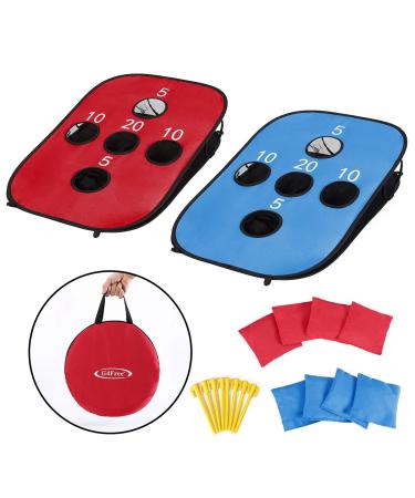 G4Free Portable Collapsible 5 Holes Cornhole Game Set with 8 Bean Bags Carrying Case Toss Game Size 3ft x 2ft for Camping Travel A-Red Blue