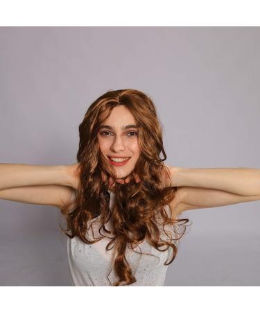 Buy Brown Wavy Synthetic Wig for Women Long Curly Hair | 80s 70s 60s 50s Cosplay Hairstyle | International Shipping Available - Buy Online on GoSupps.com