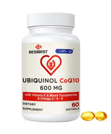 Ubiquinol CoQ10 600 mg Powerful Antioxidant for Heart Health Energy Production 60 Count Active Form of Coq10 Softgels with Vitamin E  Omega 3 6 9 60 Count (Pack of 1)